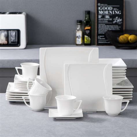 Malacasa Ivory White Dinnerware Sets Piece Porcelain Square