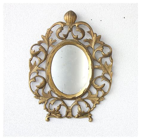 Vintage Brass Wall Mirror Ornate Brass Frame Small Wall Mirror Etsy