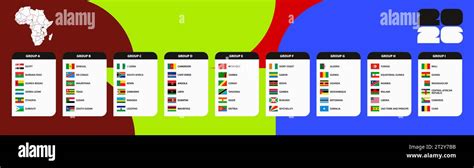 Set Of African Countries Flag Sorted By Group Of Participant Football