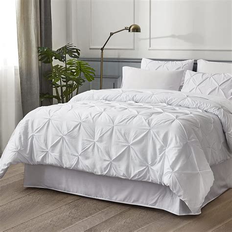 Bedsure White Full Comforter Sets 7 Pieces Pintuck Bed Set Bed In A