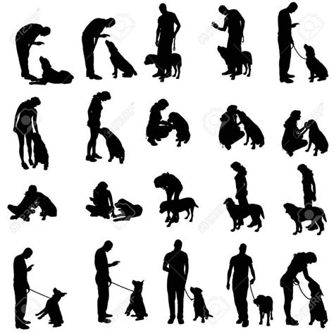 Vector Silhouette Of People With A Dog On A White Background Aff