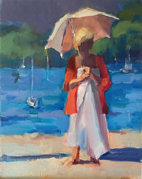 Claudia Verciani Lady With The Pink Umbrella Oil Painting For Sale At 1stdibs