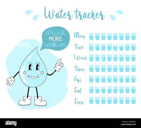 Rastreador De Agua Semanal Con Gota De Agua De Dibujos Animados