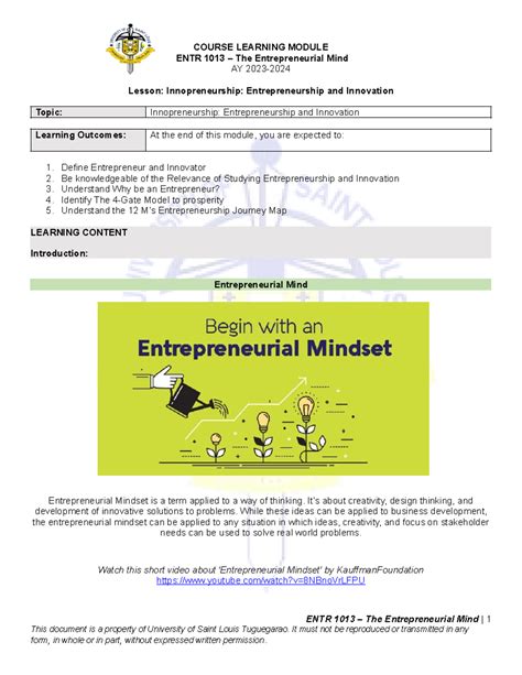 Module 2 1 Course Learning Module Entr 1013 The Entrepreneurial