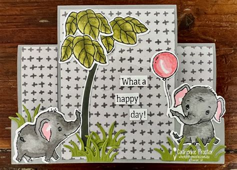 Stampin Up Smoky Slate Centre Step Elephant Parade Card What Cathy Made