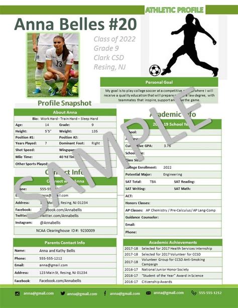 College Soccer Profile Template