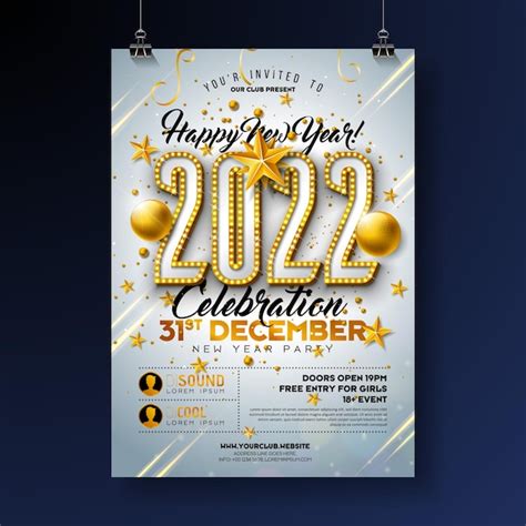 Plantilla de póster de celebración de fiesta de año nuevo 2022 con