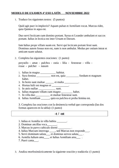 Modelo Examen 4 Esonov 22 Modelo De Examen 4º Eso LatÍn Noviembre