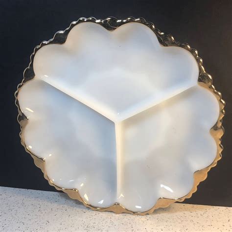 Milk White Glassware Vintage Opaque Serving Dish Snack Tray Art Deco