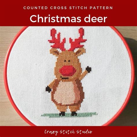 Funny Moose Cross Stitch Pattern Pdf Easy Reindeer Crossstich Etsy