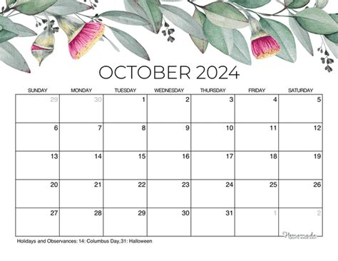 Free Cutomizable October 2024 Calendar - Cilka Delilah