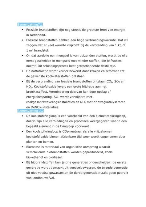 5 VWO Scheikunde H7 Samenvatting Samenvatting7 Fossiele Brandstoffen