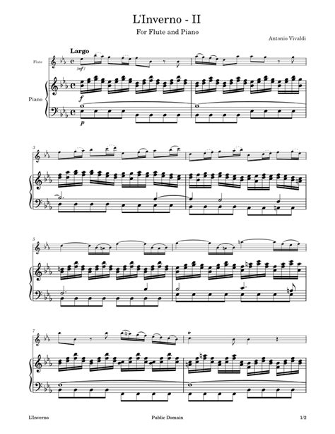 Linverno Largo For Flute And Piano Sheet Music For Piano Flute