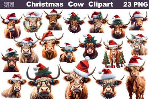 Christmas Highland Cow Clipart Graphic By Watercolorcolordream