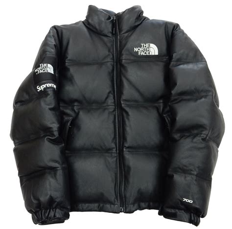 M 17AW SUPREME THE NORTH FACE Leather Nuptse Jacket 国内正規 ブラック ノースフェイス