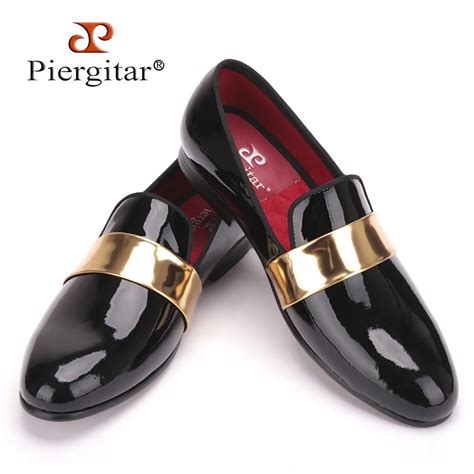 Buy Handmade Men Leather Loafers With Gold Patent Leather Buckle International