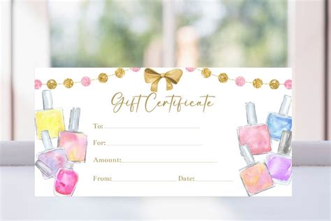 Editable Manicure Gift Certificate Voucher Template Pink And Gold