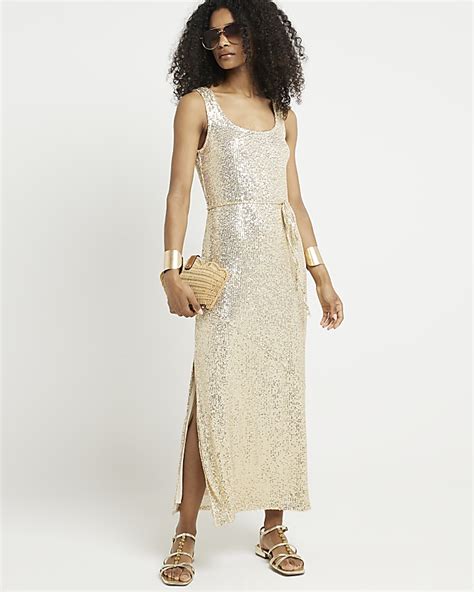 River Island Sequin Embellished Midi Dress In Gold Dresses Images 2024