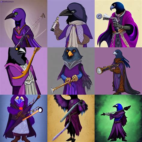 Raven Kenku Birdperson Bard With A Flute Wearing A Stable Diffusion