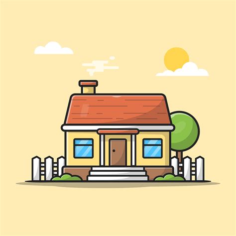 House With Sunset Cartoon Vector Icon Illustration Ountdoor Building