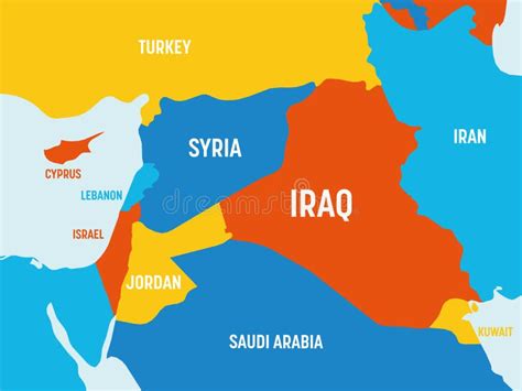 中东地图4明亮色彩 中东和阿拉伯半岛地区高详细政治地图 向量例证 插画 包括有 伊拉克 政治 198974656