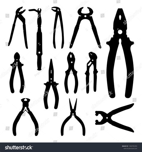 Pliers Pincers Forceps Mechanic Variation Silhouette Stock Vector