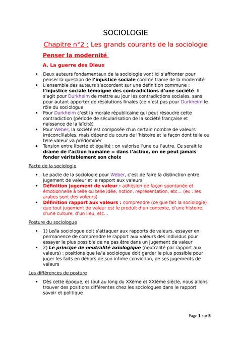 Socio Chap 2 Notes De Cours 2 SOCIOLOGIE Chapitre N2 Les Grands