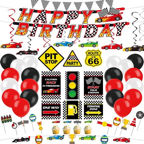 Amazon.com: DECORLIFE Race Car Birthday Party Decorations, Car Theme ...