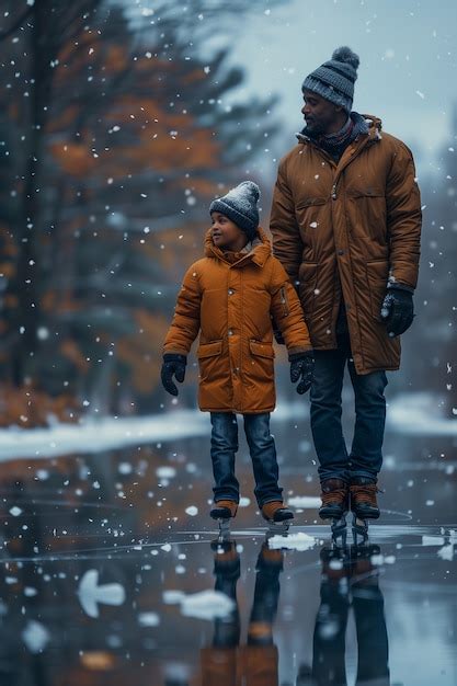 Retrato De Pessoas Patinando No Gelo Ao Ar Livre Durante O Inverno