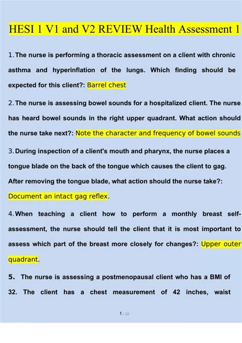 Hesi 1 V1 And V2 Review Health Assessment 1 Questions And Answers Updated 2023 2024