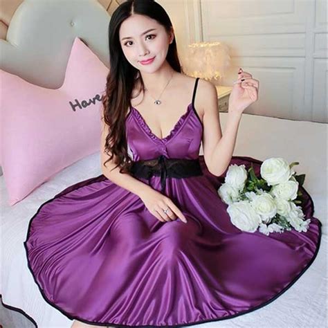 Silk Satin Sleepwear Night Dress With Panty - Purple - ND-47