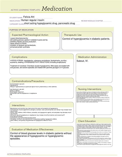 Human Regular Insulin Drug Cards ACTIVE LEARNING TEMPLATES