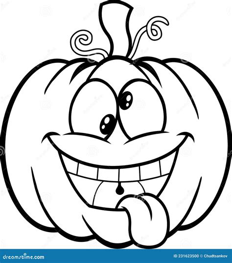 Outlined Crazy Halloween Pumpkin Cartoon Emoji Face Character With Goofy Expression Stock Vector