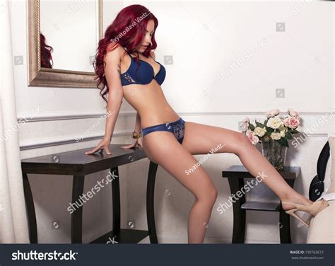 Sexy Woman Red Hair Lingerie Posing Stock Photo Edit Now 190763672