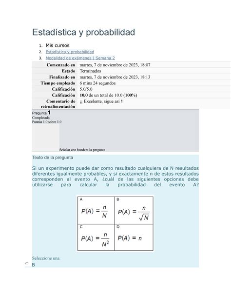 Estadistica Y Probabilidad Examen Semana Estad Stica Y Probabilidad