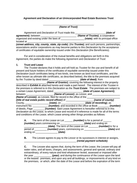 Agreement And Declaration Of An Unincorporated Real Estate Business