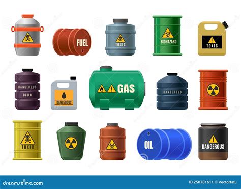 Containers Toxic And Chemical Substances Set Dangerous Iron Containers