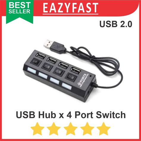 Jual USB Hub 2 0 4 Port Saklar Switch On Off LED High Speed Shopee