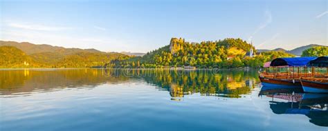 Bled Lake with Bled Castle stock image. Image of church - 255274773