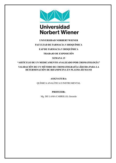 Informe De La Pr Ctica N Analitica Universidad Norbert Wiener