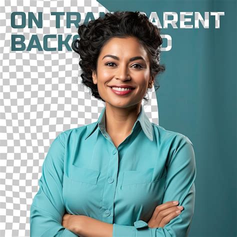 Premium Psd Empowered Office Clerk Middle Aged South Asian Woman With Kinky Hair Exudes