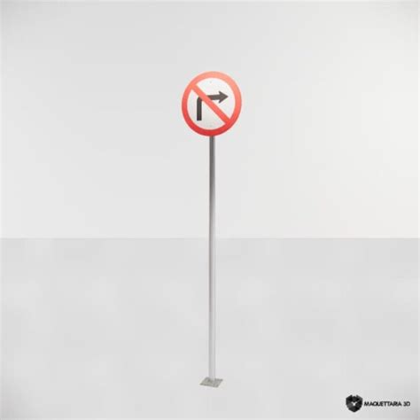 Placa De Proibido Virar A Direita Maquettaria 3d