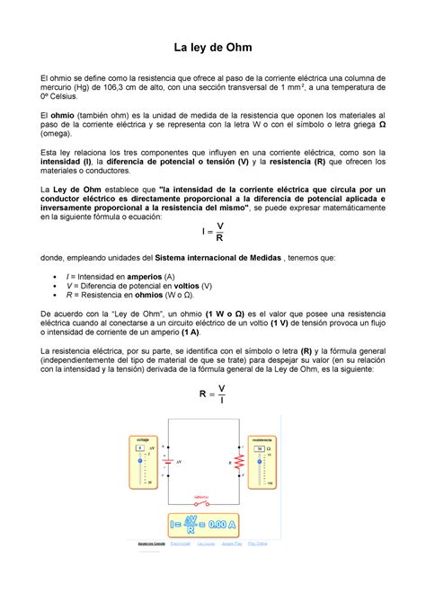 18 Practica 3 Ley De Ohm La Ley De Ohm El Ohmio Se Define Como La Resistencia Que Ofrece Al