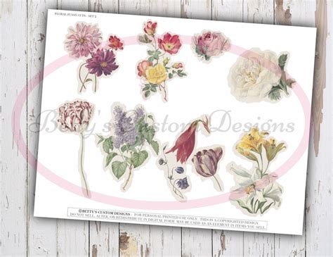 Fussy Cut Flowers Set 2 Printable Digital Download Etsy