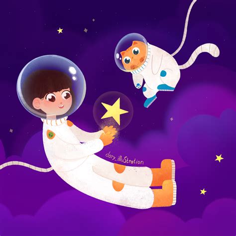 Иллюстрация Полёт в космос в стиле 2d, детский, персонажи