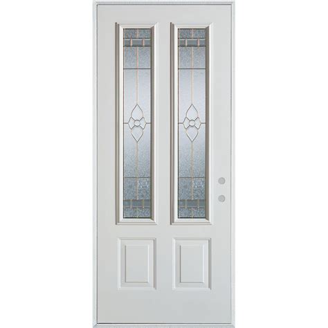 Stanley Doors 36 In X 80 In Traditional Brass 2 Lite 2 Panel Prefinished White Left Hand