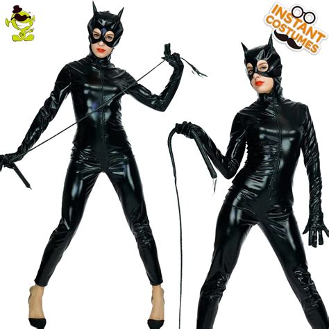 Sexy Black Catwoman Costume Halloween Carnival Party Cool Catwoman Role Play Fancy Jumpsuit