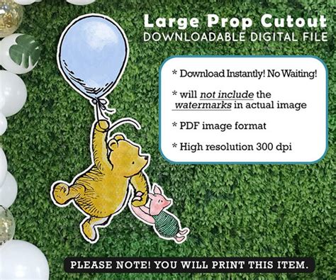 Classic Winnie The Pooh And Piglet Flying Balloon Printable Large