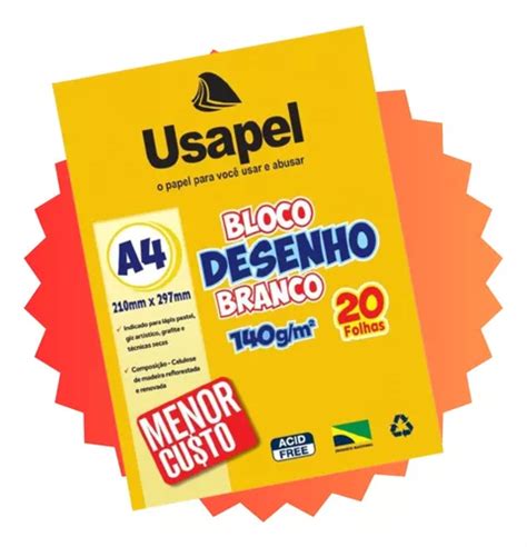 Bloco De Desenho A4 Branco 140g 20 Folhas P Desenhar Usapel MercadoLivre