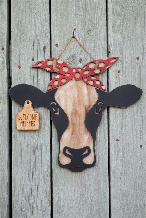 Cow Head Door Hanger Cow Head With Bandana Welcome Heifers Cow Lover